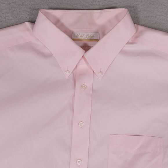 Roundtree Yorke Gold Label Men 18 - 33 Button Down Shirt Pink Long Sleeve - Picture 1 of 13